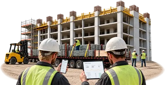 CloudScaff teams managing a delivery on a tablet at a scaffolding site