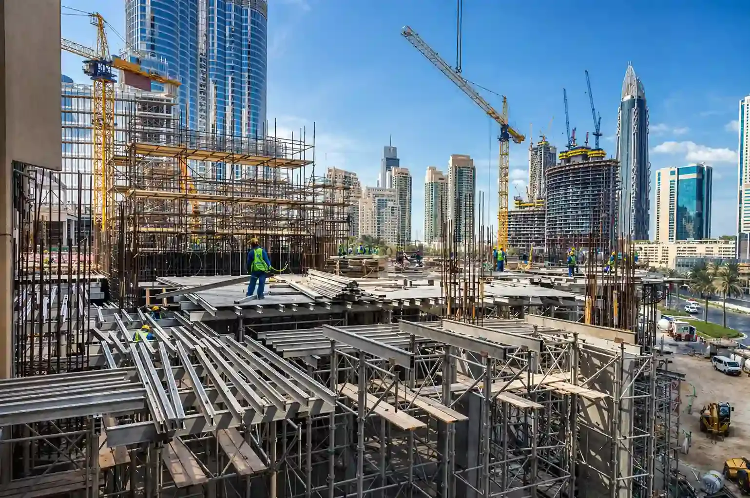 Scaffolding on an active construction site